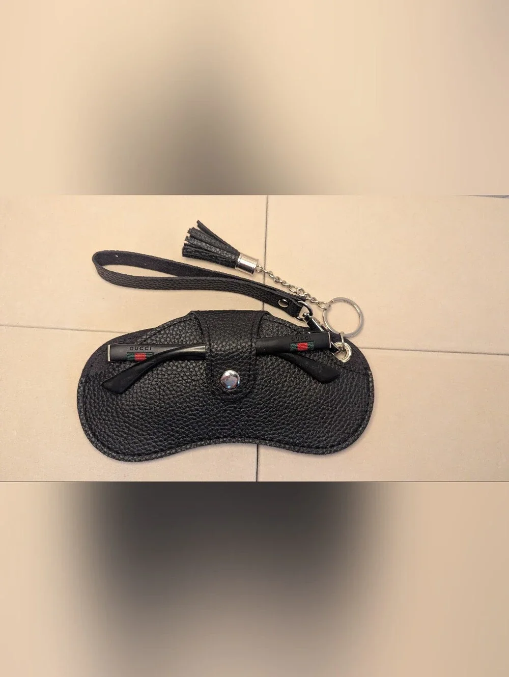 Black Sunglasses Case/Keeper Keychain with Tassel R061626-01